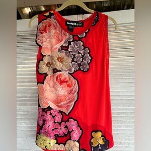 Desigual By Karl Lagerfeld Women Sleeveless Floral Red Blouse L